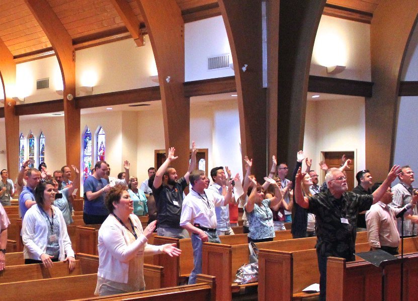 Worshipers in the Grace Episcopal Sanctuary for morning chapel.