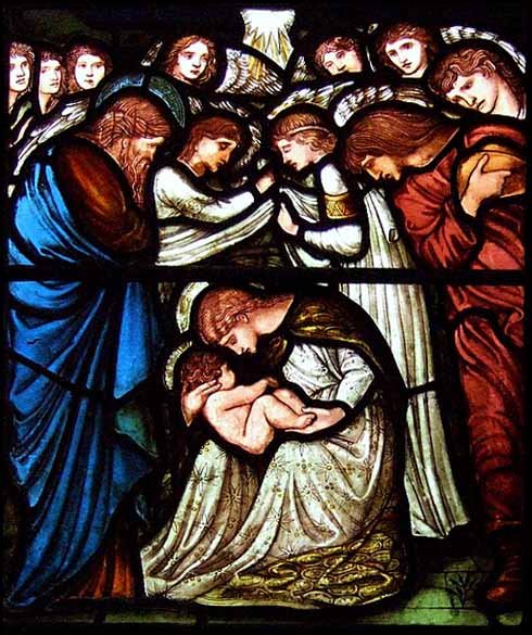 Stained glass window of the Nativity