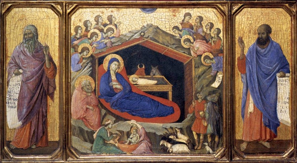 Duccio de Buoninsegna, The Nativity with the Prophets Isaiah and Ezekiel