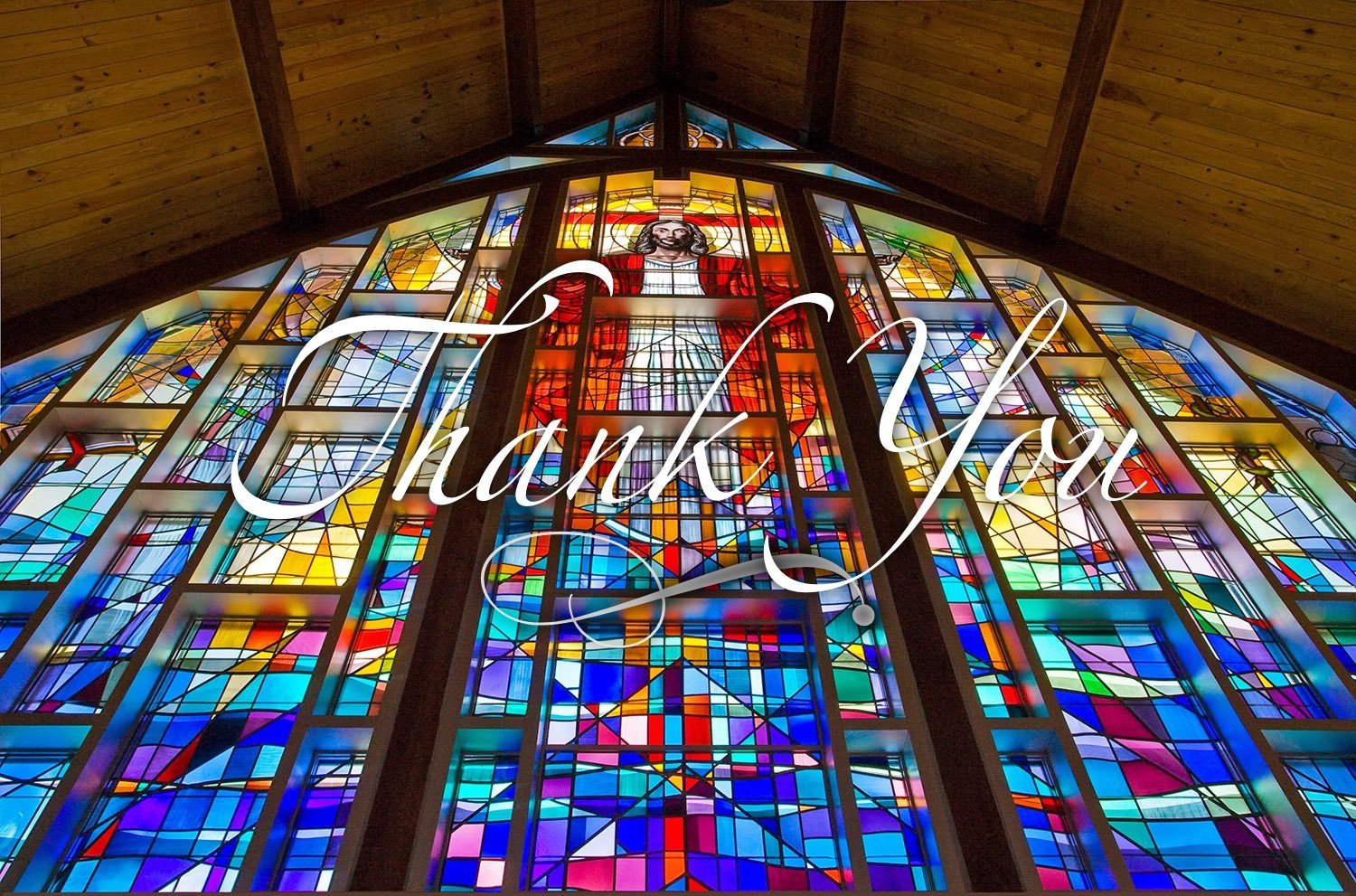 "Thank You" superimposed on Hendricks Avenue Baptist Church stained glass
